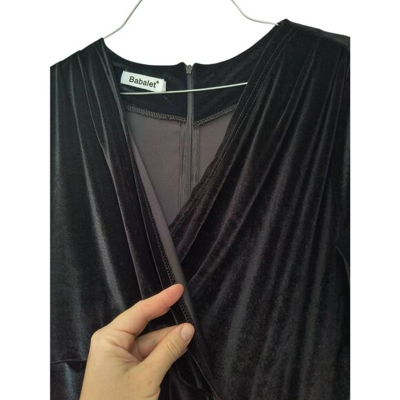 Babalet Formal Maternity Dress Long Sleeve Maxi Velvet Dresses Women Black XL - Picture 2 of 7